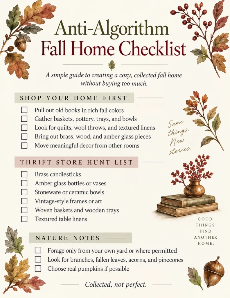 Fall home printable checklist with shop-your-home thrift-store and nature notes
