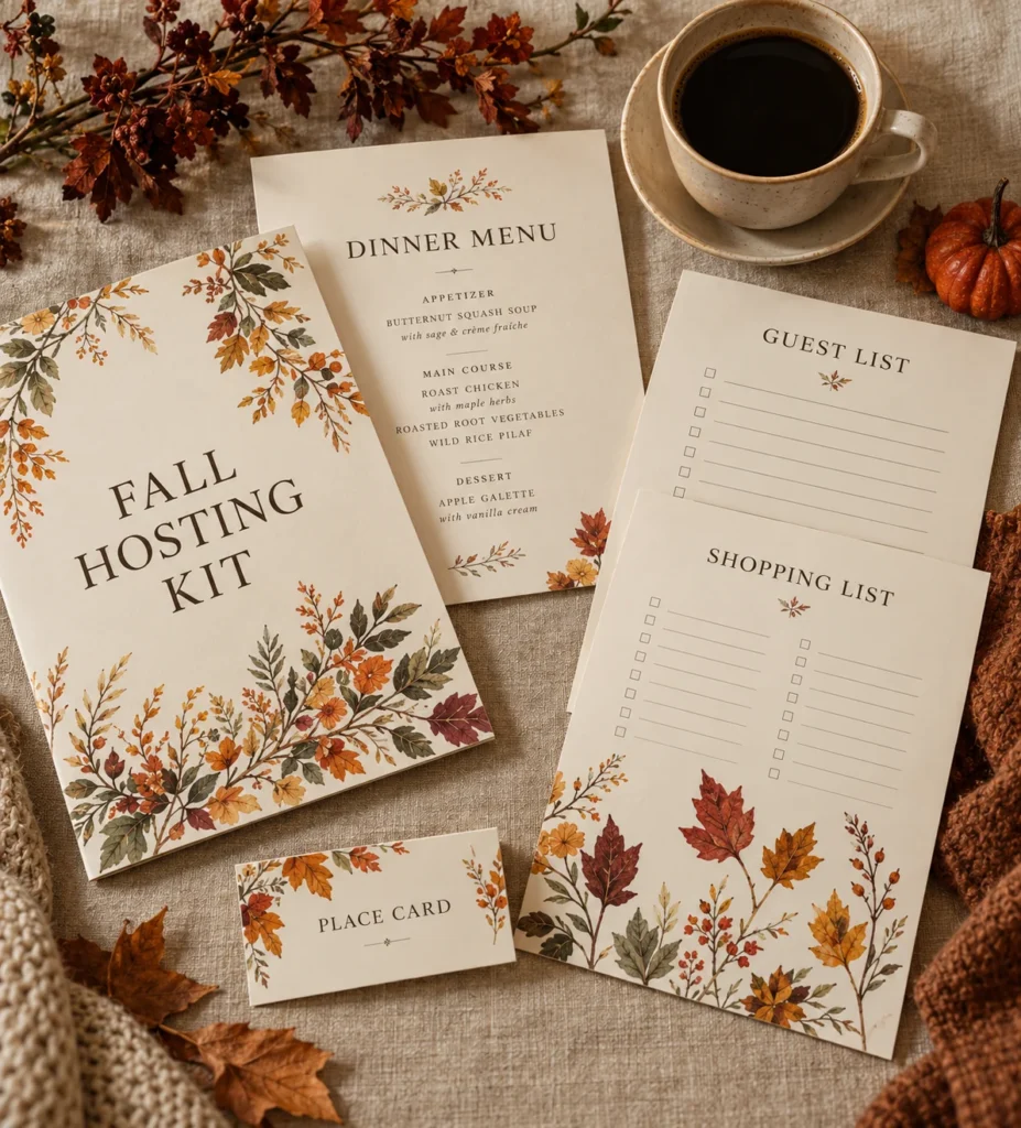 Collected Fall Hosting Kit printable menu guest list shopping list and place card
