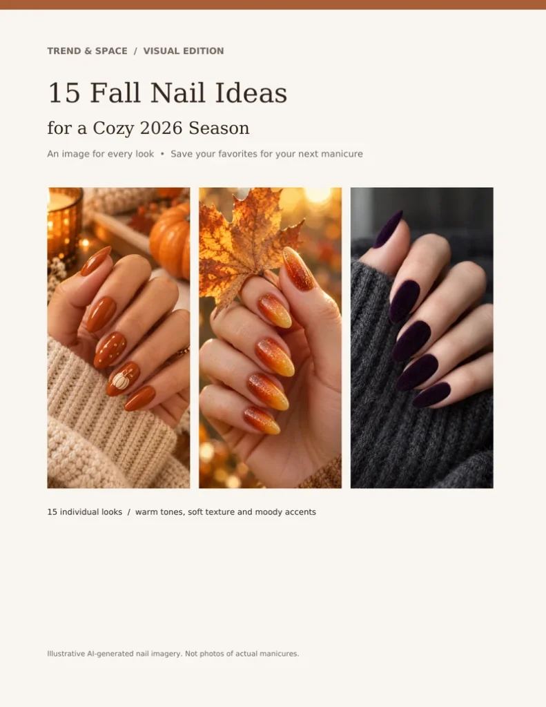 Cover preview of the Fall Nail Ideas visual guide in warm autumn colours