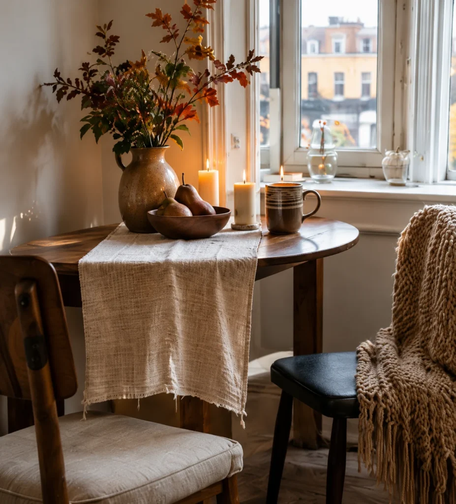 Simple fall table styling for a small apartment dining area