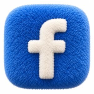 Blue fluffy Facebook app icon with a cream symbol