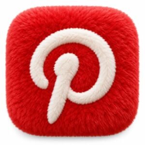 Red fluffy Pinterest app icon with a cream symbol