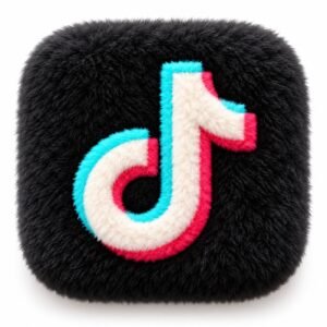 Black fluffy TikTok app icon with cream cyan and pink details
