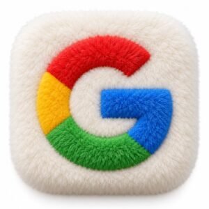 Cream fluffy Google app icon with multicolour symbol