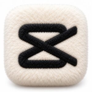 Cream fluffy CapCut app icon with a black editing symbol