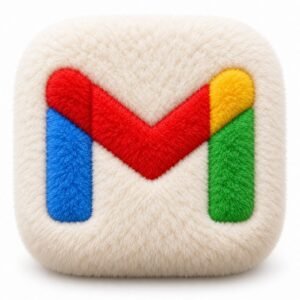 Cream fluffy Gmail app icon with multicolour envelope