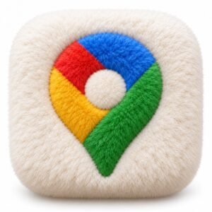 Cream fluffy Google Maps app icon with a multicolour pin