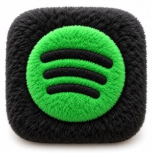 Black fluffy Spotify app icon with a bright green symbol