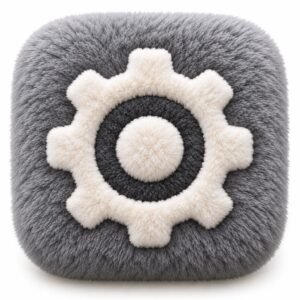 Grey fluffy Settings app icon with a cream gear