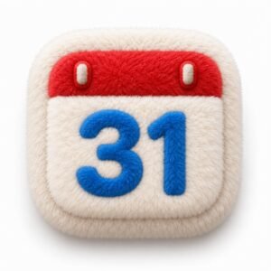 Cream fluffy Calendar app icon with red header and blue number