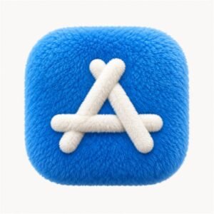 Blue fluffy App Store icon with a cream symbol