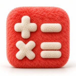 Coral fluffy calculator app icon with cream arithmetic symbols